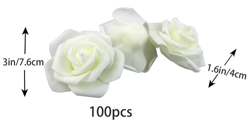 Lightingsky 3 x 1.6 x 3 inches 100pcs DIY Real Touch 3D Artificial Foam Rose Head Without Stem for Wedding Party Home Decoration (Milky) - Image 2